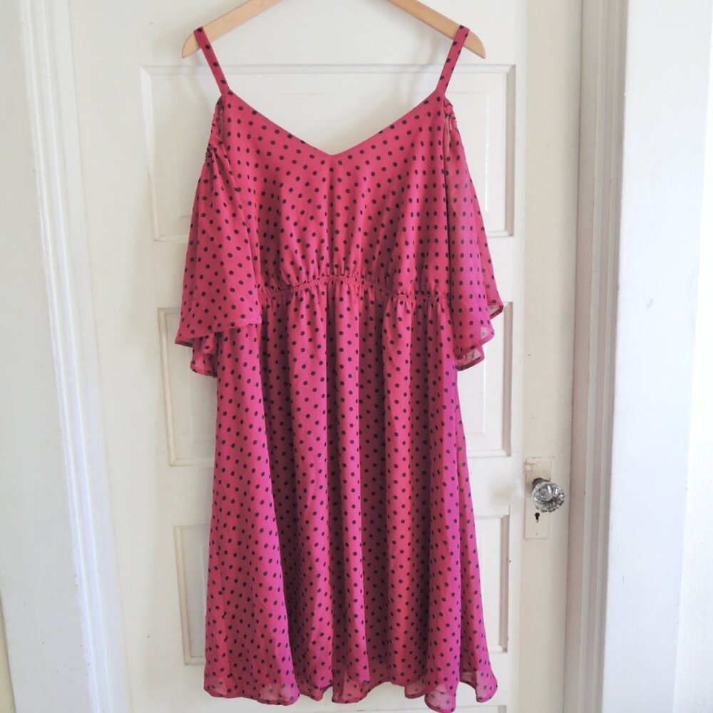 Torrid Pink & Black Berry Chiffon Cold Shoulder Dress I (IX)